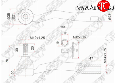 849 р. Правый наконечник рулевой тяги SAT Toyota Avensis T220 седан рестайлинг (2000-2003)  с доставкой в г. Кемерово