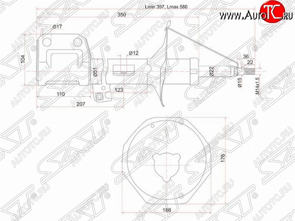 3 599 р. Левый амортизатор передний SAT Toyota Avensis T250 седан дорестайлинг (2003-2006)  с доставкой в г. Кемерово