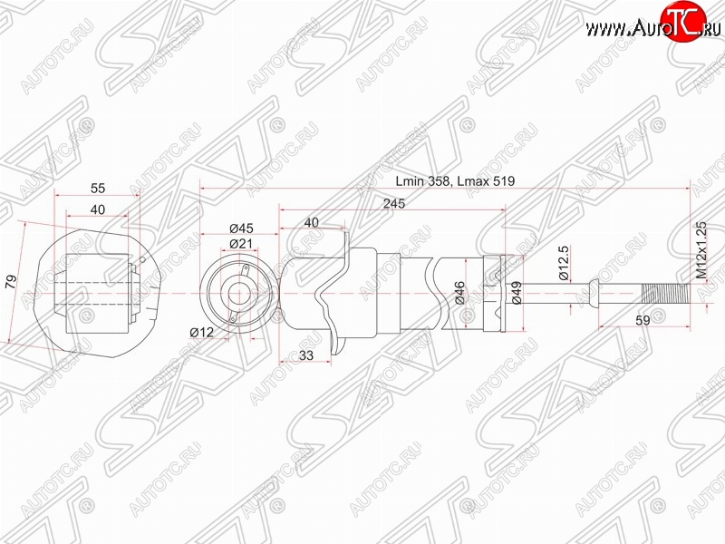 2 699 р. Амортизатор задний SAT  Toyota Avensis ( T250 седан,  T250 универсал) (2003-2008) дорестайлинг, дорестайлинг, рестайлинг, рестайлинг  с доставкой в г. Кемерово