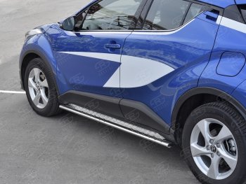 16 649 р. Пороги труба 75х42 Russtal (овал с проступью) Toyota C-HR NGX10, ZGX10 дорестайлинг (2016-2019)  с доставкой в г. Кемерово. Увеличить фотографию 3