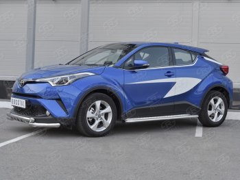 23 549 р. Защита переднего бампера (Ø63 мм с клыками, нержавейка) SLITKOFF  Toyota C-HR  NGX10, ZGX10 (2016-2019) дорестайлинг  с доставкой в г. Кемерово. Увеличить фотографию 2