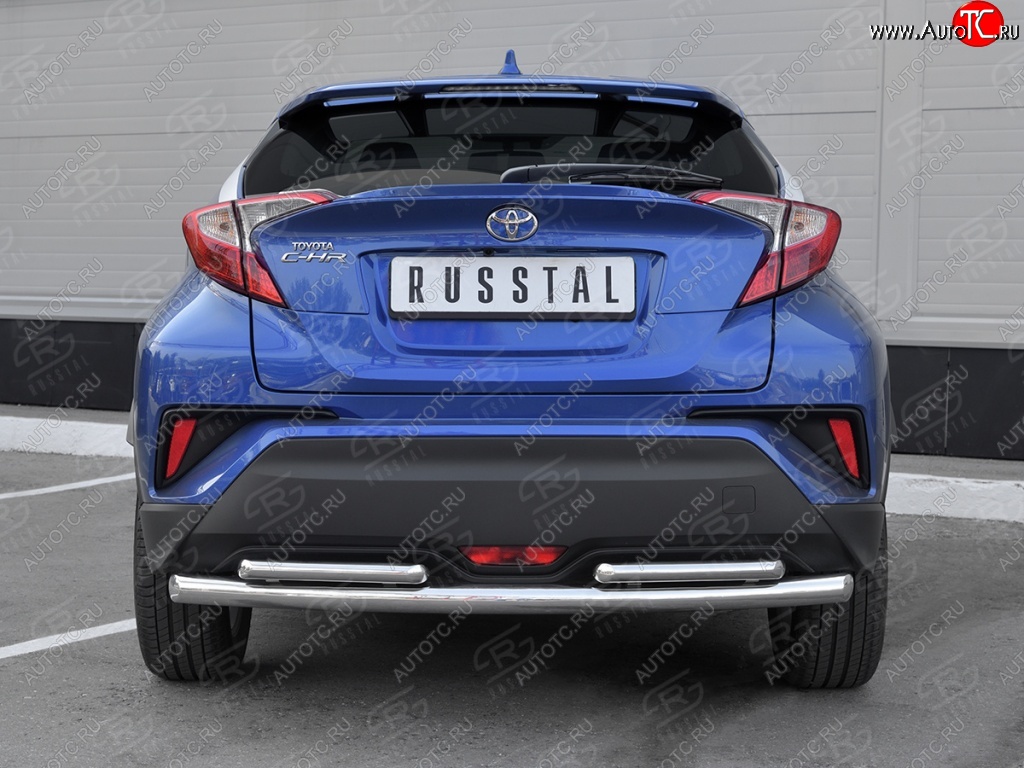 16 899 р. Защита заднего бампера d63/d42 SLITKOFF (дуги) Toyota C-HR NGX10, ZGX10 дорестайлинг (2016-2019)  с доставкой в г. Кемерово