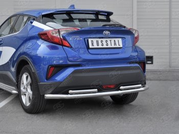 17 999 р. Защита заднего бампера (2 трубы Ø63 и 42 мм, нержавейка) SLITKOFF  Toyota C-HR  NGX10, ZGX10 (2016-2019) дорестайлинг  с доставкой в г. Кемерово. Увеличить фотографию 4