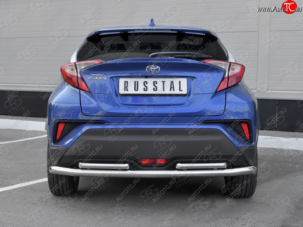 17 999 р. Защита заднего бампера (2 трубы Ø63 и 42 мм, нержавейка) SLITKOFF  Toyota C-HR  NGX10, ZGX10 (2016-2019) дорестайлинг  с доставкой в г. Кемерово