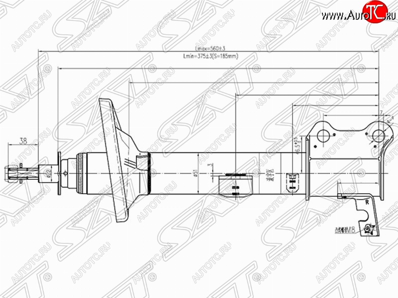 3 369 р. Правый амортизатор задний SAT Toyota Caldina T210 дорестайлинг универсал (1997-1999)  с доставкой в г. Кемерово