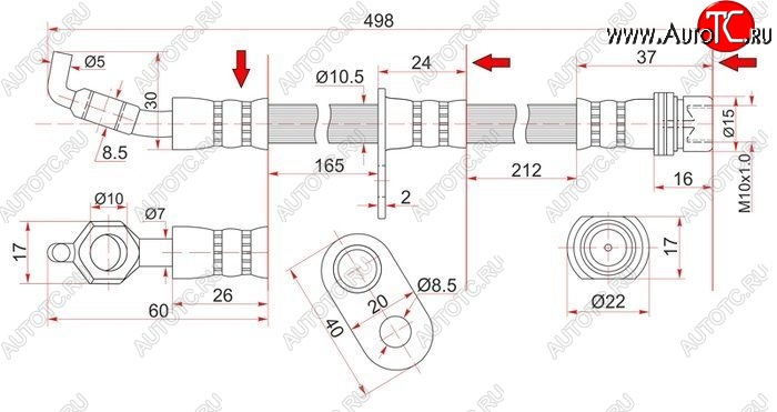 589 р. Тормозной шланг SAT (правый) Toyota Carina Е210 седан дорестайлинг (1996-1998)  с доставкой в г. Кемерово