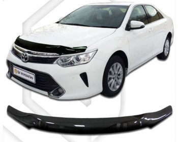 2 199 р. Дефлектор капота CA-Plastiс  Toyota Camry  XV55 (2014-2018) 1-ый рестайлинг, 2-ой рестайлинг (Classic черный, Без надписи)  с доставкой в г. Кемерово. Увеличить фотографию 1