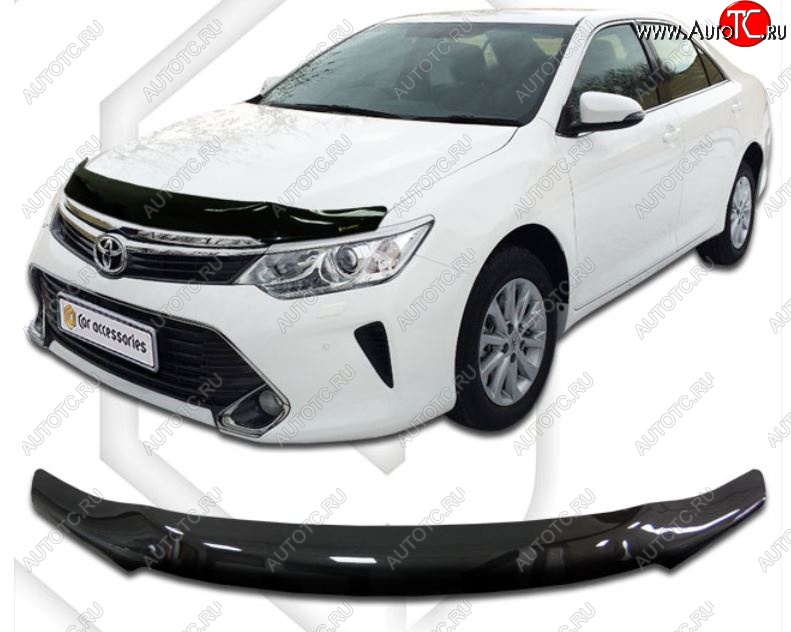 2 199 р. Дефлектор капота CA-Plastiс  Toyota Camry  XV55 (2014-2018) 1-ый рестайлинг, 2-ой рестайлинг (Classic черный, Без надписи)  с доставкой в г. Кемерово