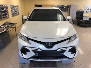 14 699 р. Накладка переднего бампера Yurol Toyota Camry XV70 дорестайлинг (2017-2021) (Неокрашенная)  с доставкой в г. Кемерово. Увеличить фотографию 4