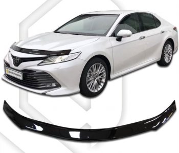 2 099 р. Дефлектор капота CA-Plastiс  Toyota Camry  XV70 (2017-2021) дорестайлинг (Classic черный, Без надписи)  с доставкой в г. Кемерово. Увеличить фотографию 1