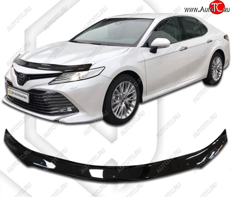 2 099 р. Дефлектор капота CA-Plastiс  Toyota Camry  XV70 (2017-2021) дорестайлинг (Classic черный, Без надписи)  с доставкой в г. Кемерово