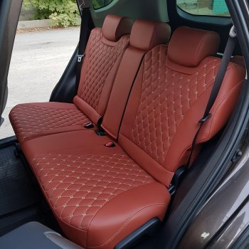 13 649 р. Чехлы для сидений Lord Autofashion Байрон (экокожа) Toyota Camry XV70 дорестайлинг (2017-2021) (Коричневый, вставка коричневая, строчка бежевая)  с доставкой в г. Кемерово. Увеличить фотографию 3