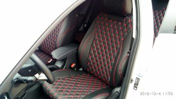 19 649 р. Чехлы для сидений Lord Autofashion Байрон (экокожа) Toyota Camry XV70 дорестайлинг (2017-2021) (Чёрный, вставка чёрная, строчка красная)  с доставкой в г. Кемерово. Увеличить фотографию 2