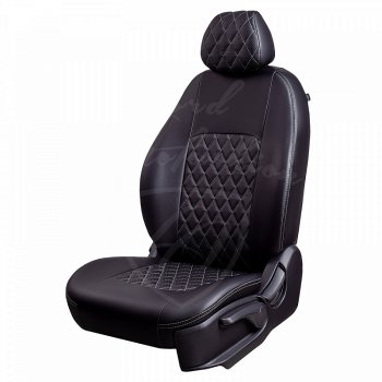 Чехлы для сидений Lord Autofashion Турин Ромб (экокожа) Toyota Camry XV70 дорестайлинг (2017-2021) (Черный, вставка черная, строчка серая)
