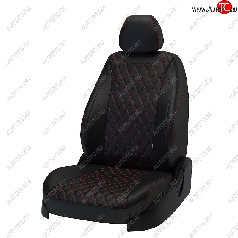 19 649 р. Чехлы для сидений Lord Autofashion Байрон (экокожа) Toyota Camry XV55 1-ый рестайлинг (2014-2017) (Чёрный, вставка чёрная, строчка красная)  с доставкой в г. Кемерово