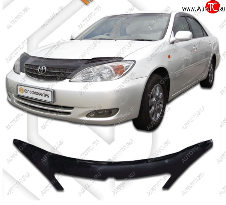 2 399 р. Дефлектор капота CA-Plastiс Toyota Camry XV30 дорестайлинг (2001-2004) (Classic черный, Без надписи)  с доставкой в г. Кемерово