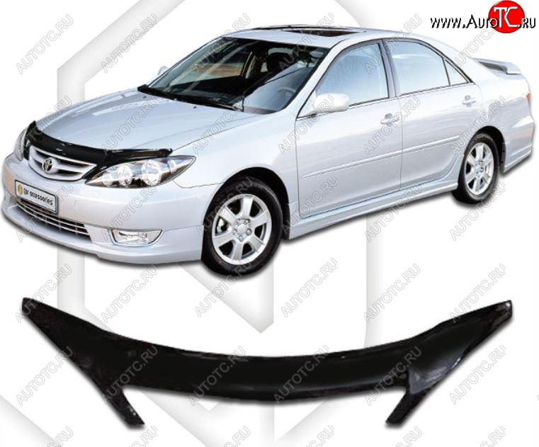 3 199 р. Дефлектор капота CA-Plastiс exclusive Toyota Camry XV30 рестайлинг (2004-2006) (Classic черный, Без надписи)  с доставкой в г. Кемерово