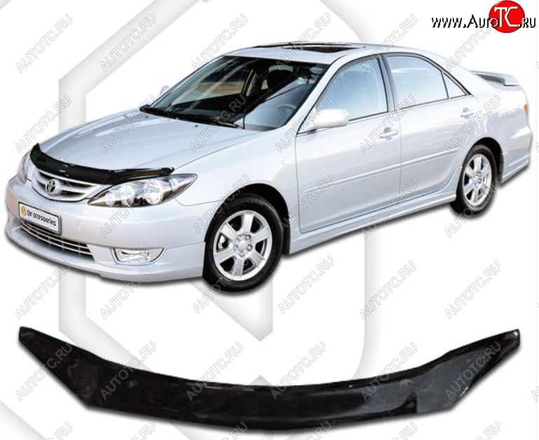 2 159 р. Дефлектор капота CA-Plastiс  Toyota Camry  XV30 (2004-2006) рестайлинг (Classic черный, Без надписи)  с доставкой в г. Кемерово