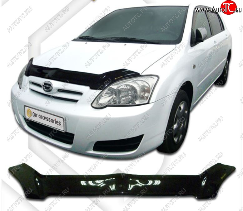 2 799 р. Дефлектор капота (Е121, 123, 124) CA-Plastiс Toyota Corolla E120 хэтчбек рестайлинг (2004-2007) (Classic черный, Без надписи)  с доставкой в г. Кемерово