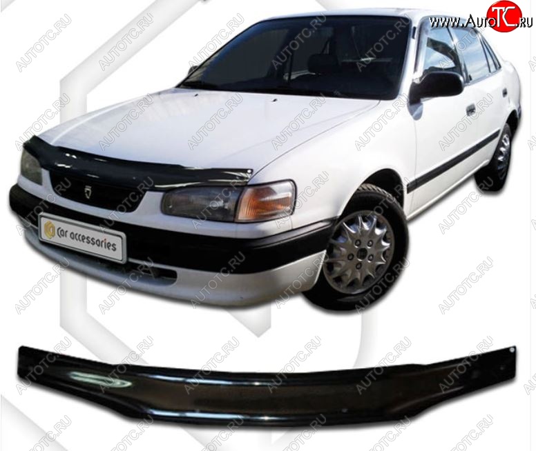 2 079 р. Дефлектор капота CA-Plastiс  Toyota Corolla  E110 (1997-2000) седан дорестайлинг (Classic черный, Без надписи)  с доставкой в г. Кемерово