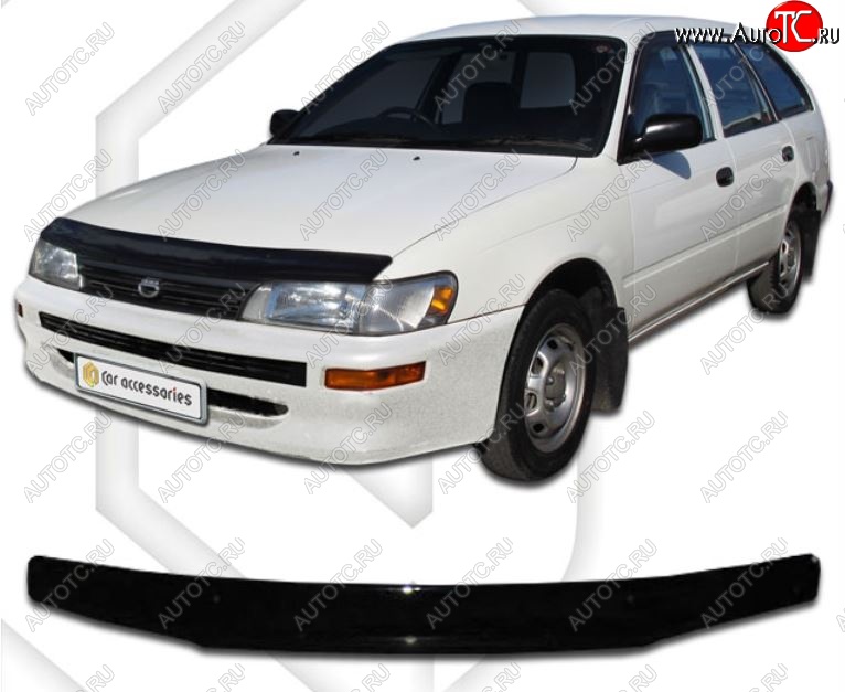 1 899 р. Дефлектор капота (E100, 103) CA-Plastiс Toyota Corolla E110 универсал дорестайлинг (1997-2000) (Classic черный, Без надписи)  с доставкой в г. Кемерово