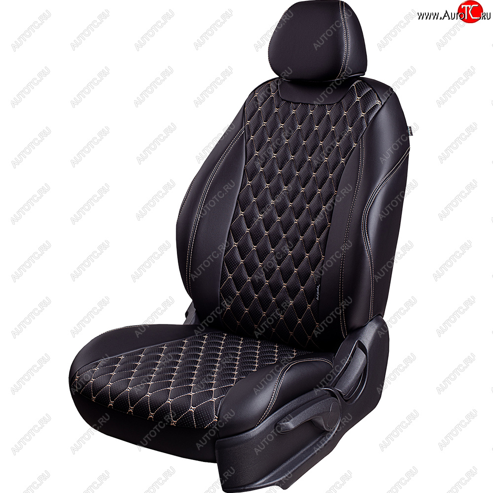 18 349 р. Чехлы для сидений Lord Autofashion Байрон (экокожа, 60/40, отд. бок, 2 П- и 1 Г-образных подголовника)  Toyota Corolla  E120 (2000-2007) седан дорестайлинг, универсал дорестайлинг, седан рестайлинг, универсал рестайлинг (Черный, вставка черная, строчка бежевая)  с доставкой в г. Кемерово