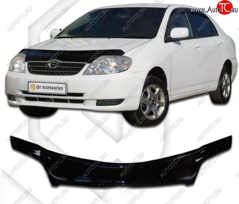 2 299 р. Дефлектор капота CA-Plastiс  Toyota Corolla  E120 (2000-2004) седан дорестайлинг (Classic черный, Без надписи)  с доставкой в г. Кемерово