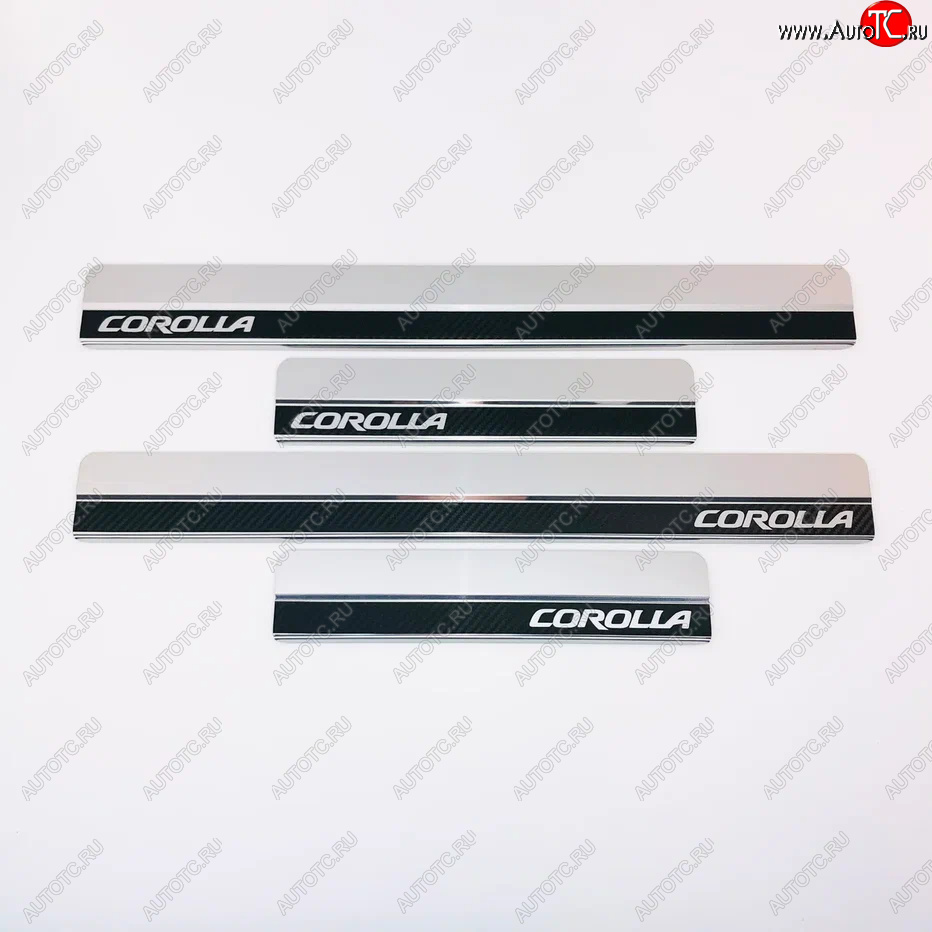 2 499 р. Накладки порожков салона INOX  Toyota Corolla  E210 (2018-2022) седан дорестайлинг, универсал дорестайлинг, хэтчбэк 5 дв. дорестайлинг (Нержавеющая сталь + карбон)  с доставкой в г. Кемерово
