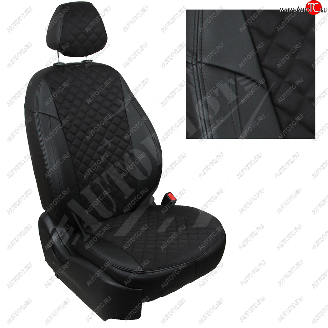 8 749 р. Чехлы сидений (40/60 с задним подлокотника, Comfort / Prestige, экокожа/алькантара) Автопилот Ромб Toyota Corolla E210 седан дорестайлинг (2018-2022) (Черный + Черный)  с доставкой в г. Кемерово