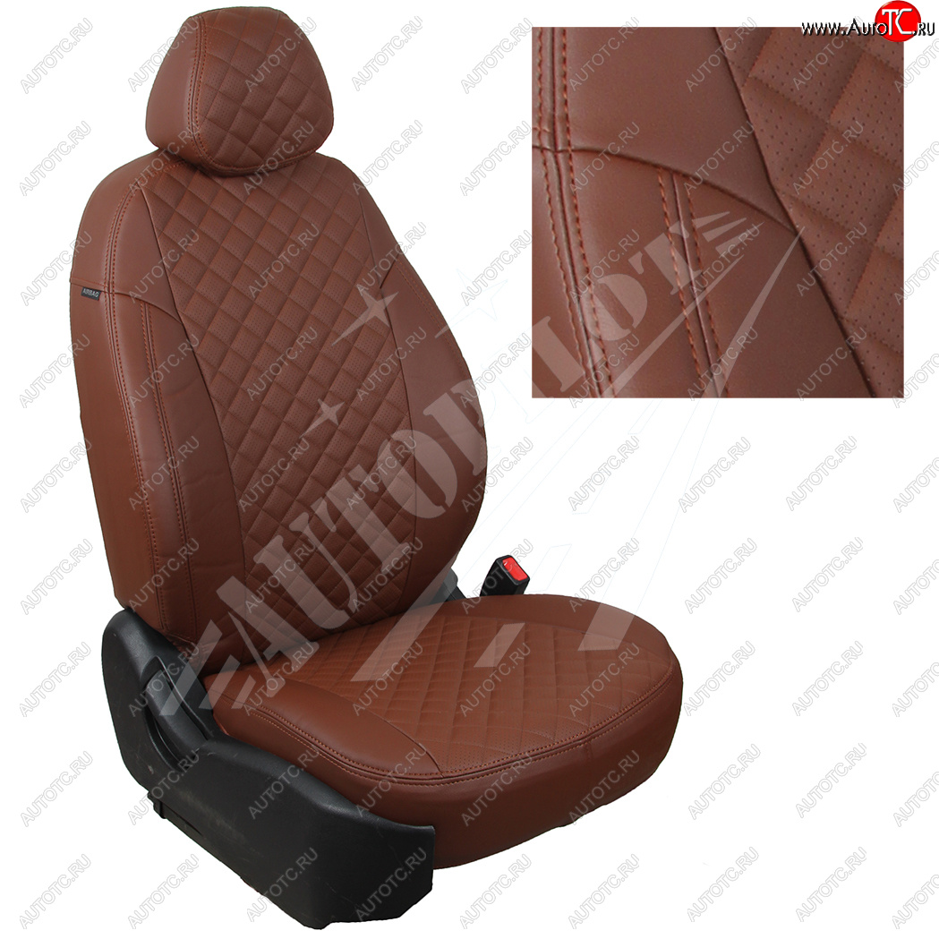 8 749 р. Чехлы сидений AUTOPILOT Экокожа Ромб (40/60 с задним подлокотника, Comfort / Prestige) Toyota Corolla E210 седан дорестайлинг (2018-2022) (Темно коричневый + Темно коричневый)  с доставкой в г. Кемерово