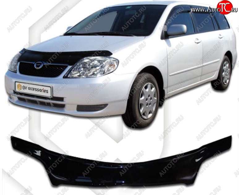 2 159 р. Дефлектор капота (E121-124) CA-Plastiс Toyota Corolla Fielder E120 универсал дорестайлинг (2000-2002) (Classic черный, Без надписи)  с доставкой в г. Кемерово