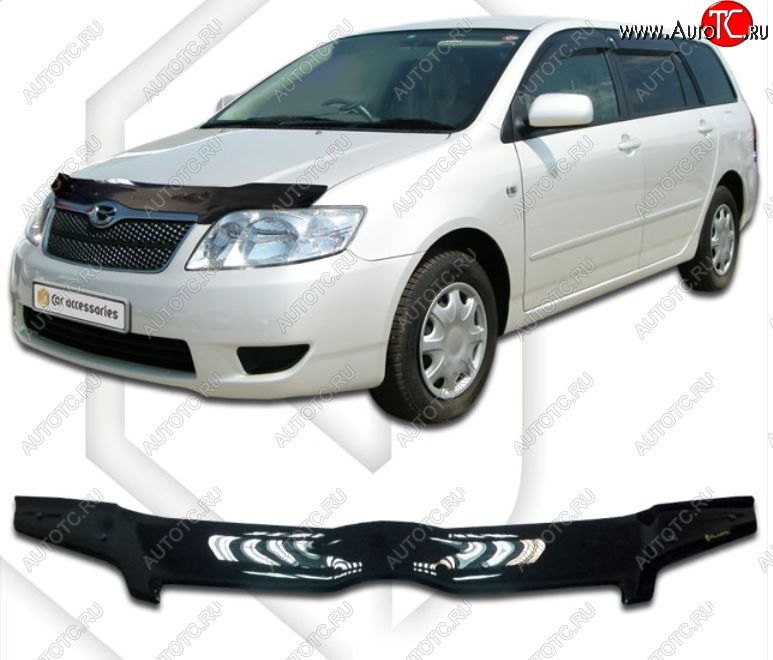 2 159 р. Дефлектор капота CA-Plastiс  Toyota Corolla Fielder  E120 (2004-2006) универсал 2-ой рестайлинг (Classic черный, Без надписи)  с доставкой в г. Кемерово