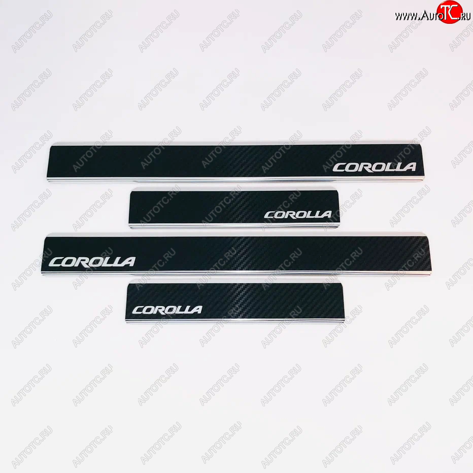 2 489 р. Накладки порожков салона INOX  Toyota Corolla  E170 (2012-2019) дорестайлинг, рестайлинг (Нержавеющая сталь + карбон)  с доставкой в г. Кемерово