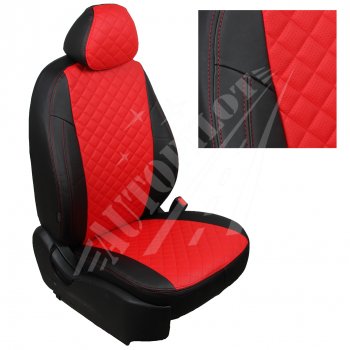 Чехлы сидений AUTOPILOT Экокожа Ромб (40/60 без подлокотника, Standart / Classic) Toyota Corolla  E210 (2018-2022) седан дорестайлинг (Черный + Красный)