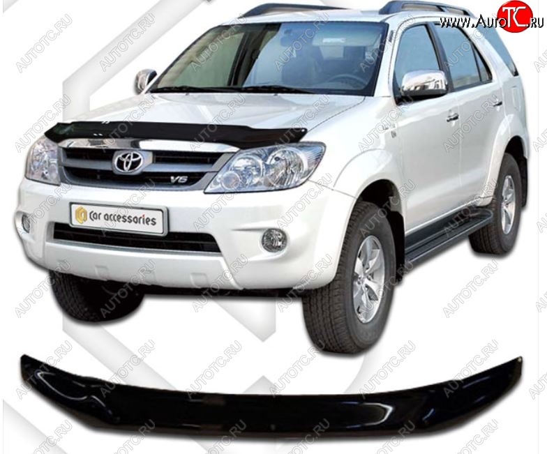 2 079 р. Дефлектор капота CA-Plastiс Toyota Fortuner AN50/AN60 дорестайлинг (2004-2008) (Classic черный, Без надписи)  с доставкой в г. Кемерово