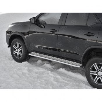 24 649 р. Порожки для ног (труба Ø42) SLITKOFF  Toyota Fortuner  AN160 (2015-2025) дорестайлинг, рестайлинг (лист - алюминий, профиль - нержавейка)  с доставкой в г. Кемерово. Увеличить фотографию 4