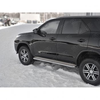 35 549 р. Порожки для ног (труба Ø42) SLITKOFF  Toyota Fortuner  AN160 (2015-2025) дорестайлинг, рестайлинг (лист - нержавейка, профиль - нержавейка)  с доставкой в г. Кемерово. Увеличить фотографию 3
