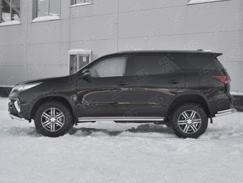 Порожки для ног (труба Ø42) SLITKOFF Toyota Fortuner  AN160 (2015-2025) дорестайлинг, рестайлинг (лист - нержавейка, профиль - нержавейка)