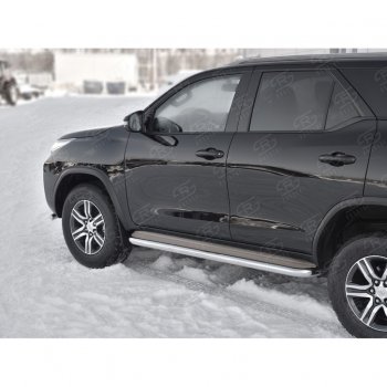 43 999 р. Порожки для ног (труба Ø63) SLITKOFF  Toyota Fortuner  AN160 (2015-2025) дорестайлинг, рестайлинг (лист - нержавейка, профиль - нержавейка)  с доставкой в г. Кемерово. Увеличить фотографию 3