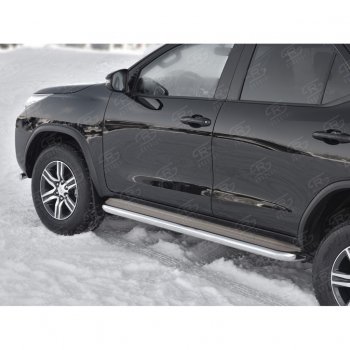 43 999 р. Порожки для ног (труба Ø63) SLITKOFF  Toyota Fortuner  AN160 (2015-2025) дорестайлинг, рестайлинг (лист - нержавейка, профиль - нержавейка)  с доставкой в г. Кемерово. Увеличить фотографию 4
