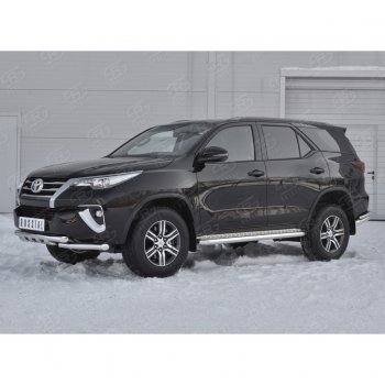 28 799 р. Защита переднего бампера (Ø63 мм с клыками, нержавейка) SLITKOFF  Toyota Fortuner  AN160 (2015-2020) дорестайлинг  с доставкой в г. Кемерово. Увеличить фотографию 2