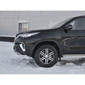 28 799 р. Защита переднего бампера (Ø63 мм с клыками, нержавейка) SLITKOFF  Toyota Fortuner  AN160 (2015-2020) дорестайлинг  с доставкой в г. Кемерово. Увеличить фотографию 3