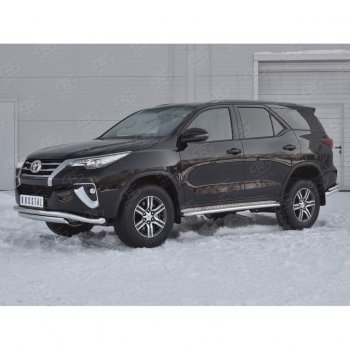 19 899 р. Защита переднего бампера (2 трубы Ø63 и 75х42 мм, нержавейка) Russtal Toyota Fortuner AN160 дорестайлинг (2015-2020)  с доставкой в г. Кемерово. Увеличить фотографию 2