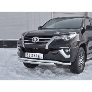 19 899 р. Защита переднего бампера (2 трубы Ø63 и 75х42 мм, нержавейка) Russtal Toyota Fortuner AN160 дорестайлинг (2015-2020)  с доставкой в г. Кемерово. Увеличить фотографию 3