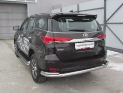 Защита заднего бампера Slitkoff (Ø 76+42, двойная, уголки) Toyota Fortuner  AN160 (2015-2020) дорестайлинг (Нержавеющая сталь)