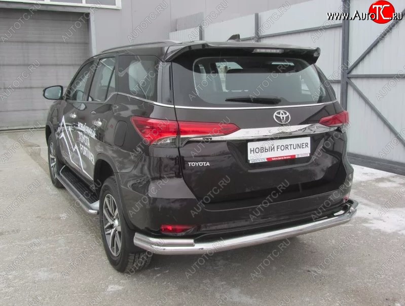 22 699 р. Защита заднего бампера Slitkoff (Ø 76+42, двойная, уголки)  Toyota Fortuner  AN160 (2015-2020) дорестайлинг (Нержавеющая сталь)  с доставкой в г. Кемерово