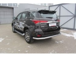 Защита заднего бампера Slitkoff (Ø 76 мм, длинная) Toyota Fortuner  AN160 (2015-2020) дорестайлинг (Нержавеющая сталь)