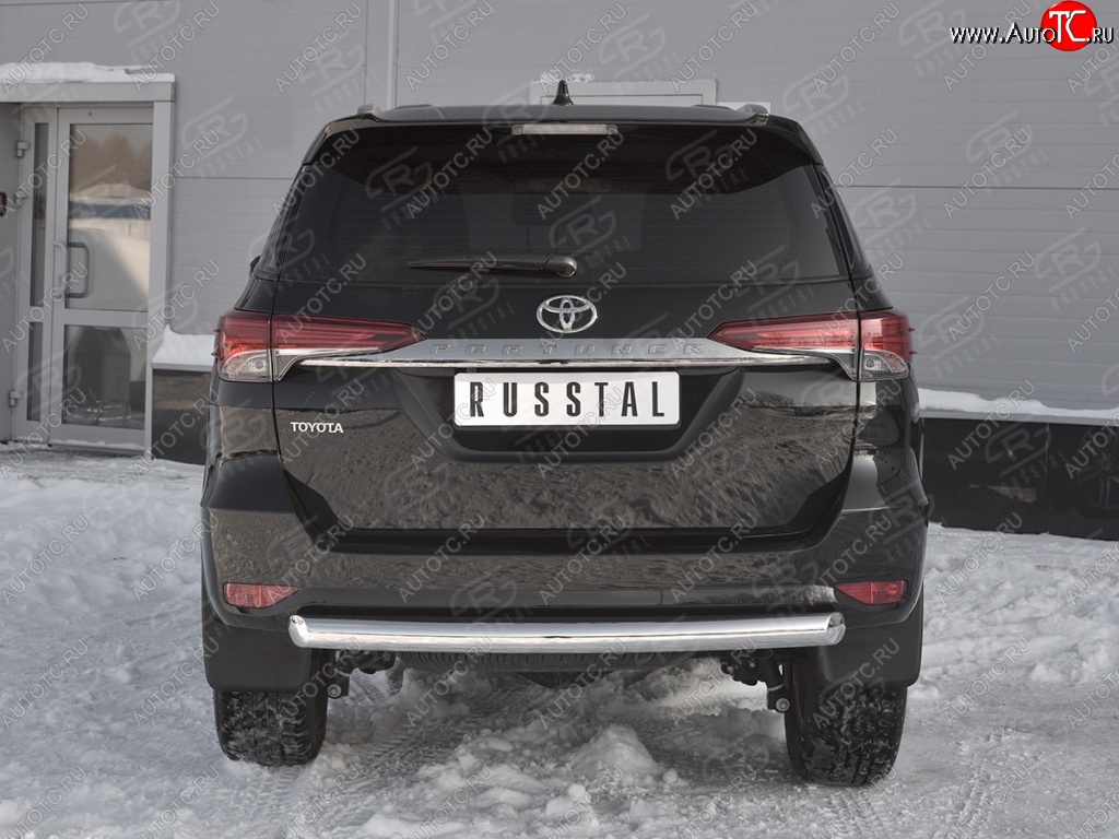 17 999 р. Защита заднего бампера (Ø63 мм короткая, нержавейка) SLITKOFF  Toyota Fortuner  AN160 (2015-2020) дорестайлинг  с доставкой в г. Кемерово