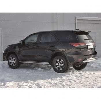 22 499 р. Защита заднего бампера (2 трубы Ø76х42 мм, нержавейка) SLITKOFF  Toyota Fortuner  AN160 (2015-2020) дорестайлинг  с доставкой в г. Кемерово. Увеличить фотографию 2