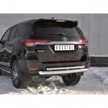 22 499 р. Защита заднего бампера (2 трубы Ø76х42 мм, нержавейка) SLITKOFF  Toyota Fortuner  AN160 (2015-2020) дорестайлинг  с доставкой в г. Кемерово. Увеличить фотографию 4